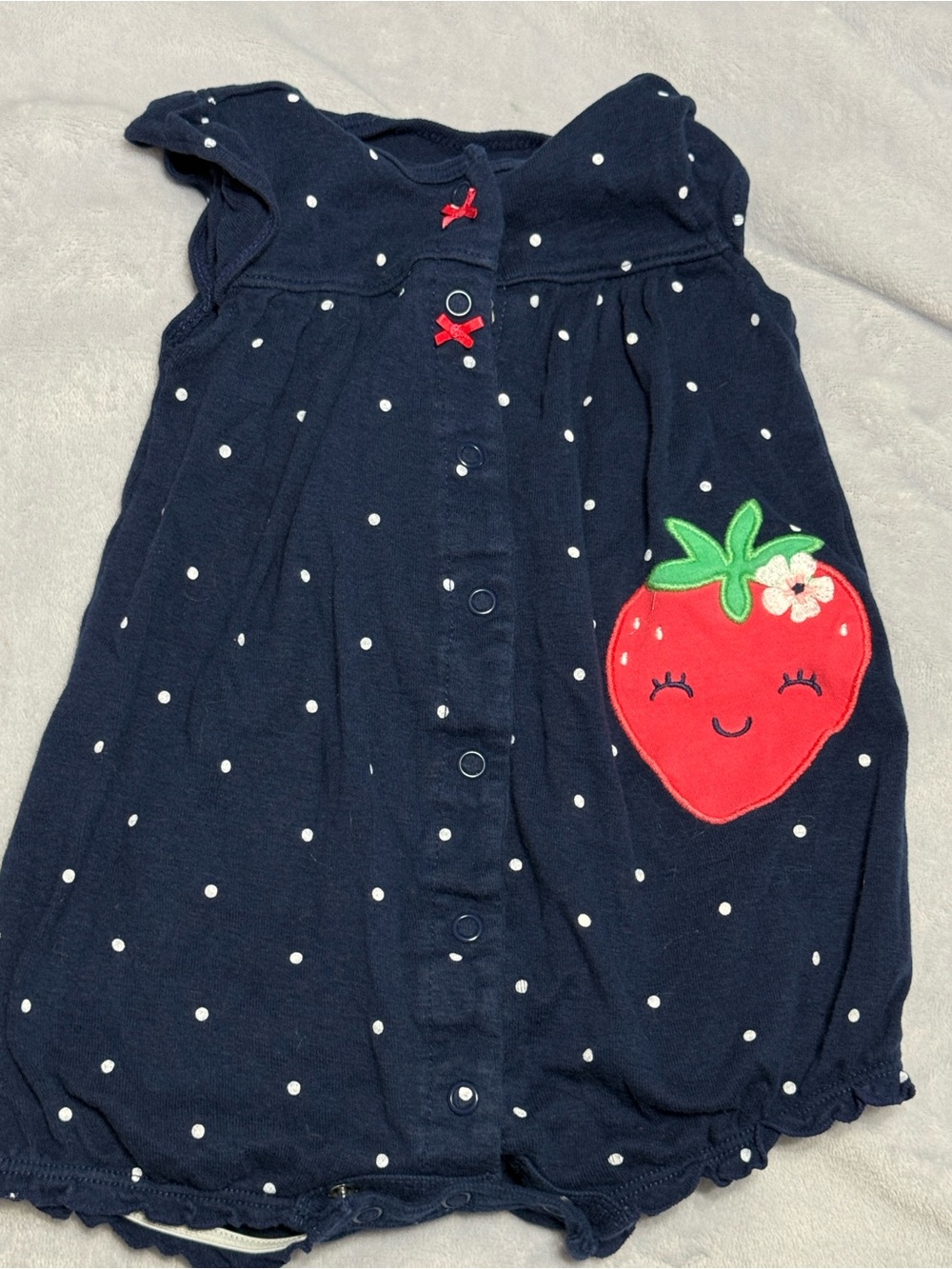Carter's Navy Blue Polka Dot Baby One-Piece with Red Strawberry Patch